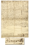 Important Oliver Cromwell Autograph Letter Signed From 1648 Regarding His Sons Matrimony -- ...Mr. Maijor desired 400l. per annum of inheritance...wherein I desired to be advised by my wife...